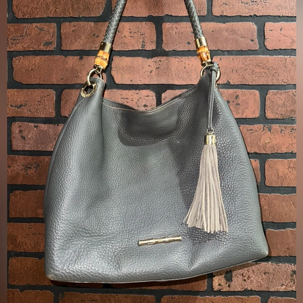 Elaine Turner Blue Leather Y2K Slouch Hobo Shoulder Bag Handbag Purse